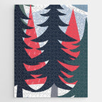 Winter christmas pine tree forest art Jigsaw Puzzle Gallery Image 1