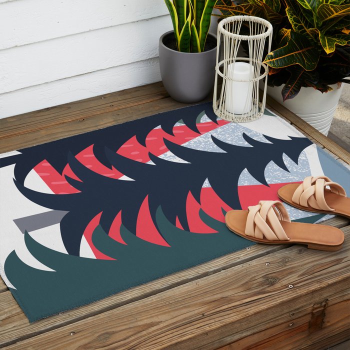 Winter christmas pine tree forest art Outdoor Rug Gallery Image 2