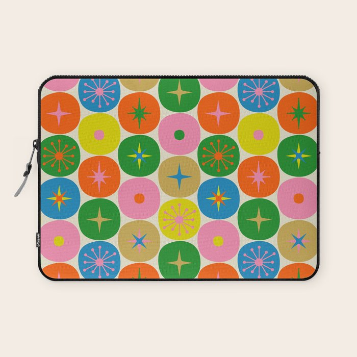 Mid Century Modern Atomic Future Colorful Dots and Stars Pattern Laptop Sleeve Gallery Image 1