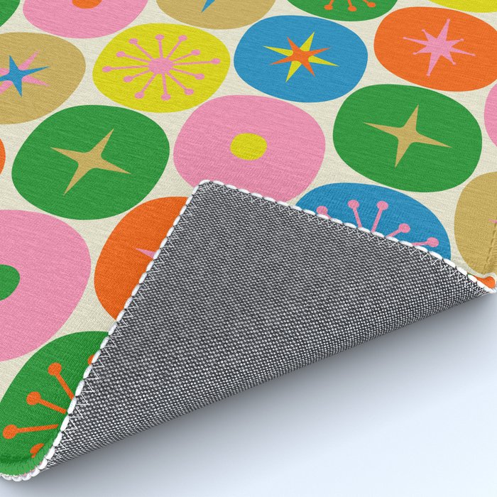 Mid Century Modern Atomic Future Colorful Dots and Stars Pattern Rug Gallery Image 4