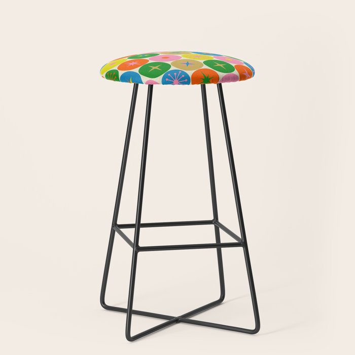 Mid Century Modern Atomic Future Colorful Dots and Stars Pattern Stool Gallery Image 1