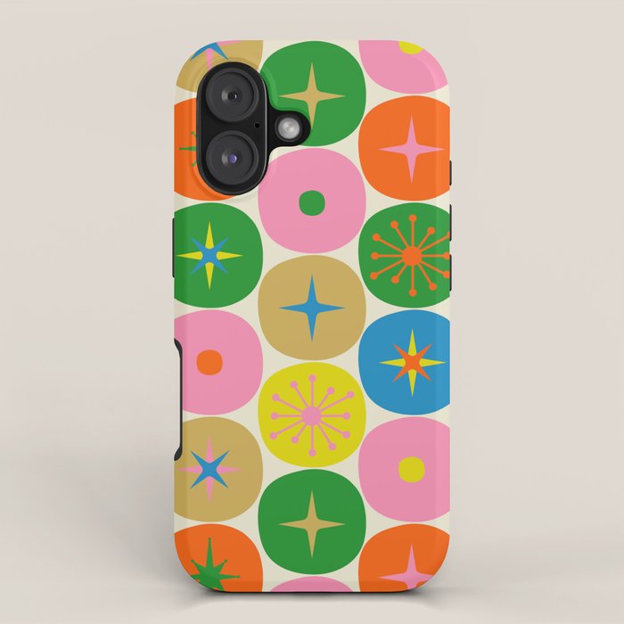 Mid Century Modern Atomic Future Colorful Dots and Stars Pattern iPhone Case Gallery Image 1
