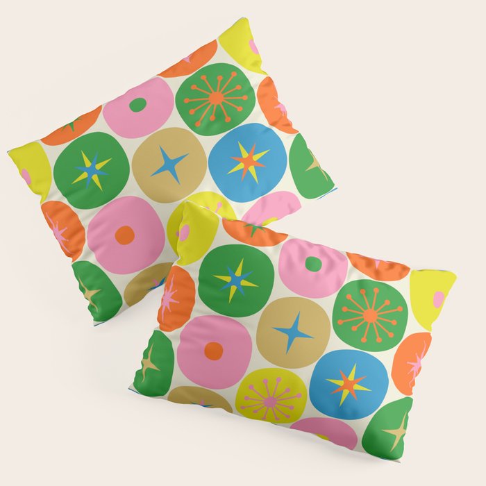 Mid Century Modern Atomic Future Colorful Dots and Stars Pattern Pillow Sham Gallery Image 1