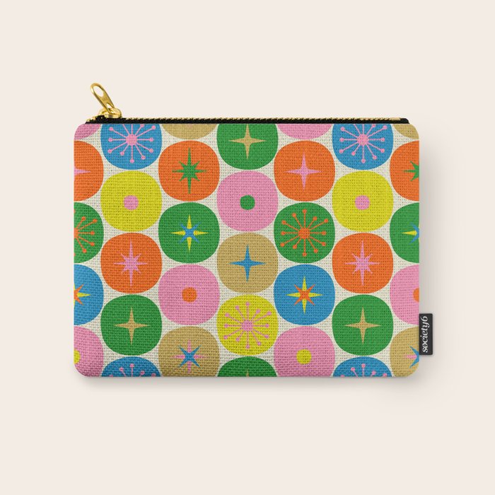 Mid Century Modern Atomic Future Colorful Dots and Stars Pattern Carry All Pouch Gallery Image 1