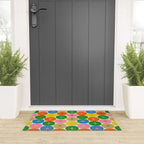 Mid Century Modern Atomic Future Colorful Dots and Stars Pattern Welcome Mat Gallery Image 3