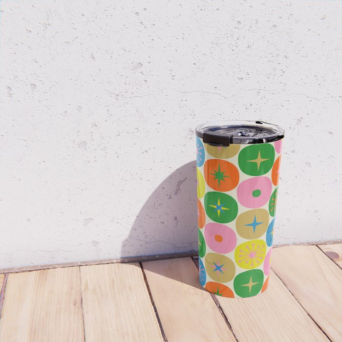Mid Century Modern Atomic Future Colorful Dots and Stars Pattern Travel Mug Gallery Image 4
