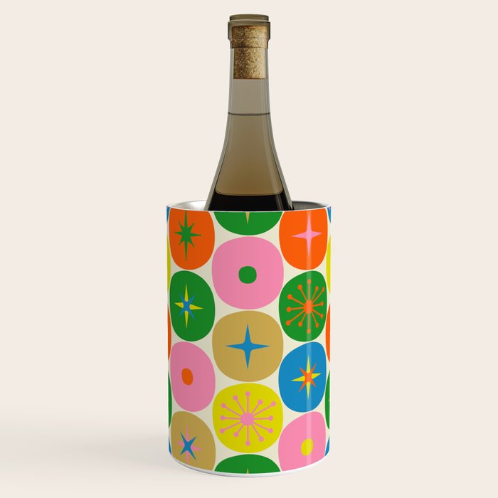 Mid Century Modern Atomic Future Colorful Dots and Stars Pattern Wine Chiller Gallery Image 1