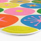Mid Century Modern Atomic Future Colorful Dots and Stars Pattern Bath Mat Gallery Image 3