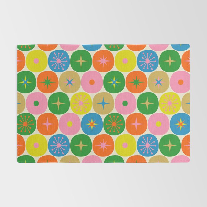 Mid Century Modern Atomic Future Colorful Dots and Stars Pattern Rug Gallery Image 2