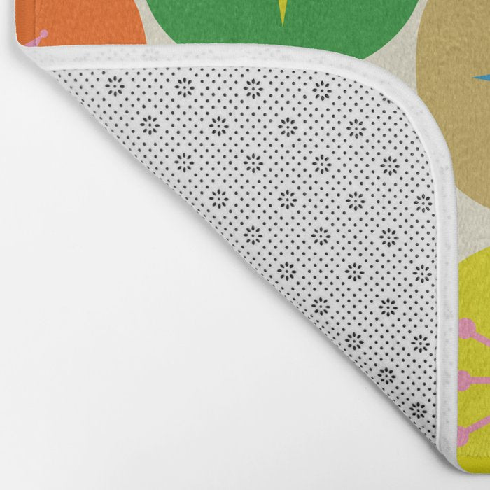 Mid Century Modern Atomic Future Colorful Dots and Stars Pattern Bath Mat Gallery Image 2