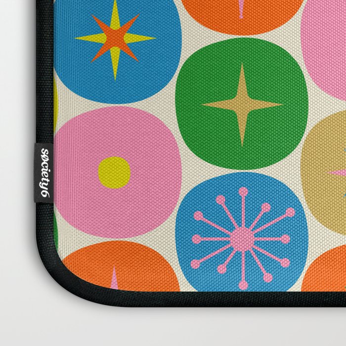 Mid Century Modern Atomic Future Colorful Dots and Stars Pattern Laptop Sleeve Gallery Image 3
