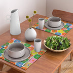 Mid Century Modern Atomic Future Colorful Dots and Stars Pattern Placemat Gallery Image 2