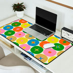 Mid Century Modern Atomic Future Colorful Dots and Stars Pattern Desk Mat Gallery Image 2