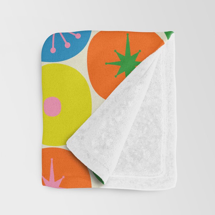 Mid Century Modern Atomic Future Colorful Dots and Stars Pattern Throw Blanket Gallery Image 3