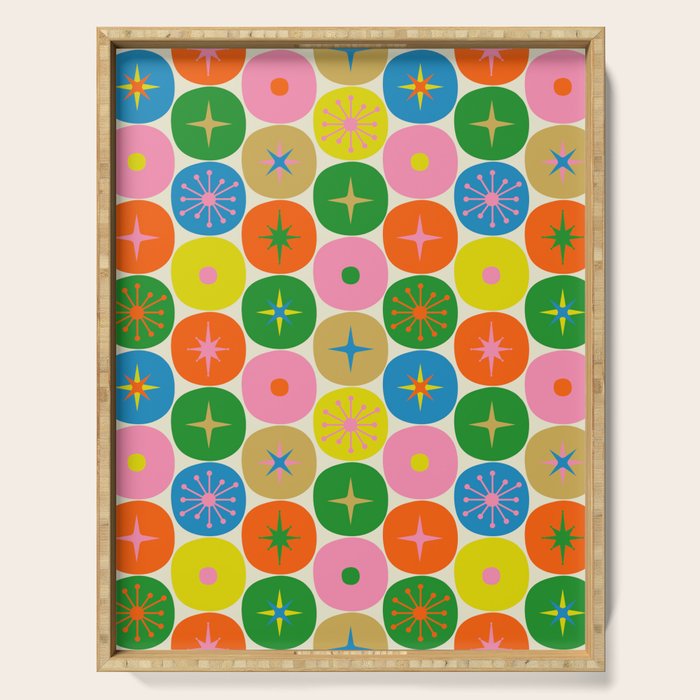 Mid Century Modern Atomic Future Colorful Dots and Stars Pattern Serving Tray Gallery Image 1