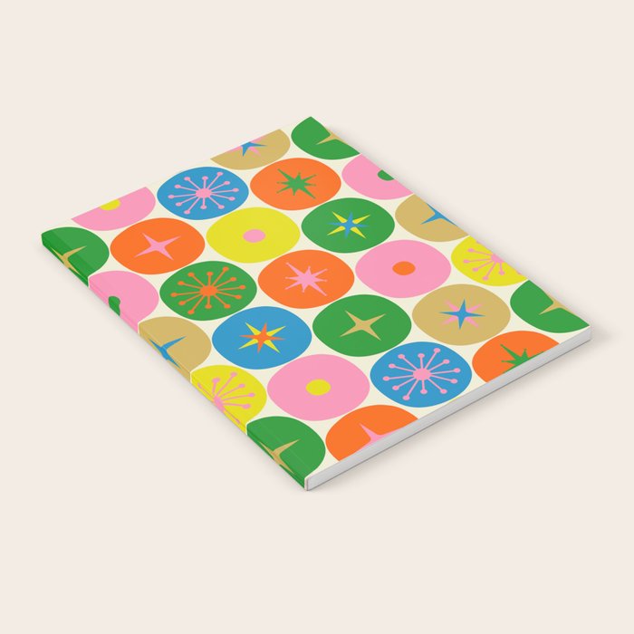 Mid Century Modern Atomic Future Colorful Dots and Stars Pattern Notebook Gallery Image 2