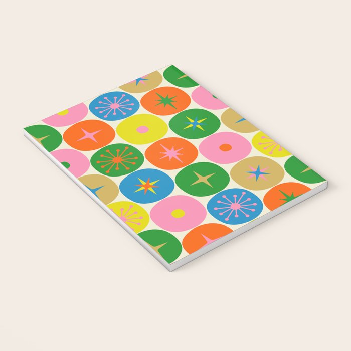 Mid Century Modern Atomic Future Colorful Dots and Stars Pattern Notebook Gallery Image 3