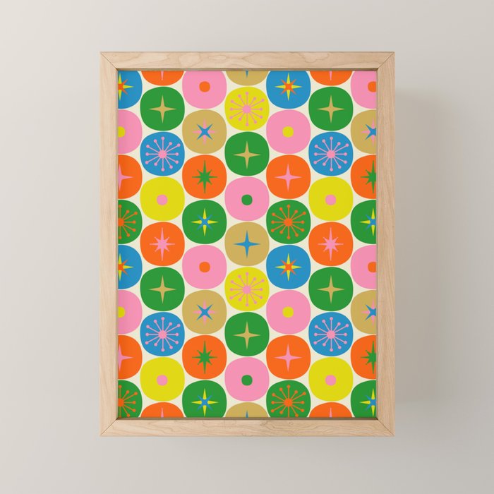 Mid Century Modern Atomic Future Colorful Dots and Stars Pattern Mini Art Print Gallery Image 1