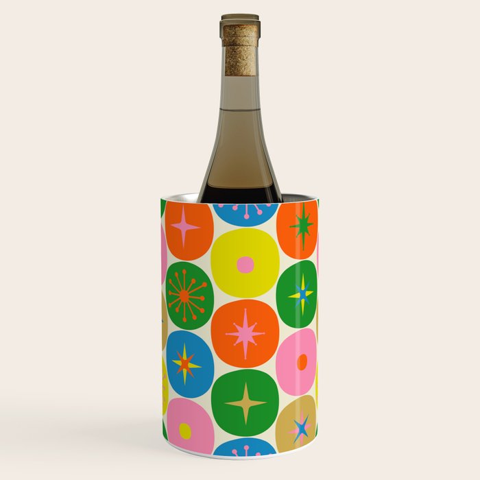 Mid Century Modern Atomic Future Colorful Dots and Stars Pattern Wine Chiller Gallery Image 3