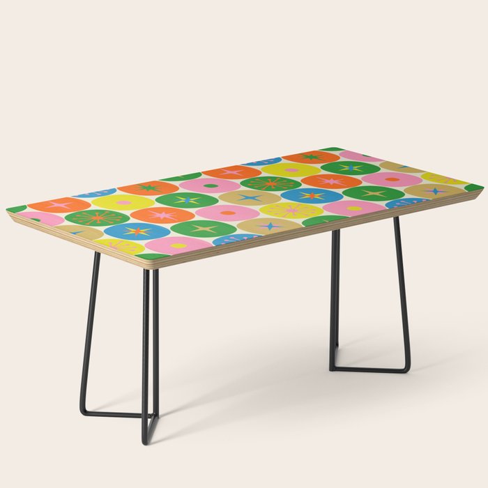 Mid Century Modern Atomic Future Colorful Dots and Stars Pattern Coffee Table Gallery Image 1