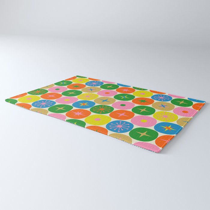 Mid Century Modern Atomic Future Colorful Dots and Stars Pattern Rug Gallery Image 3