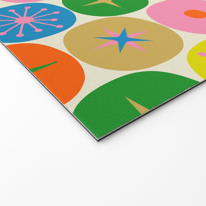 Mid Century Modern Atomic Future Colorful Dots and Stars Pattern Welcome Mat Gallery Image 2