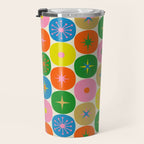 Mid Century Modern Atomic Future Colorful Dots and Stars Pattern Travel Mug Gallery Image 3