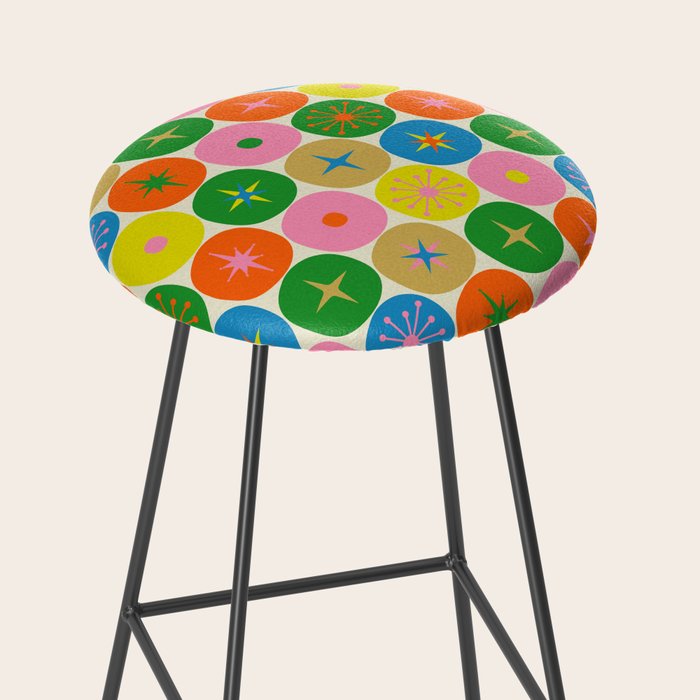 Mid Century Modern Atomic Future Colorful Dots and Stars Pattern Stool Gallery Image 2