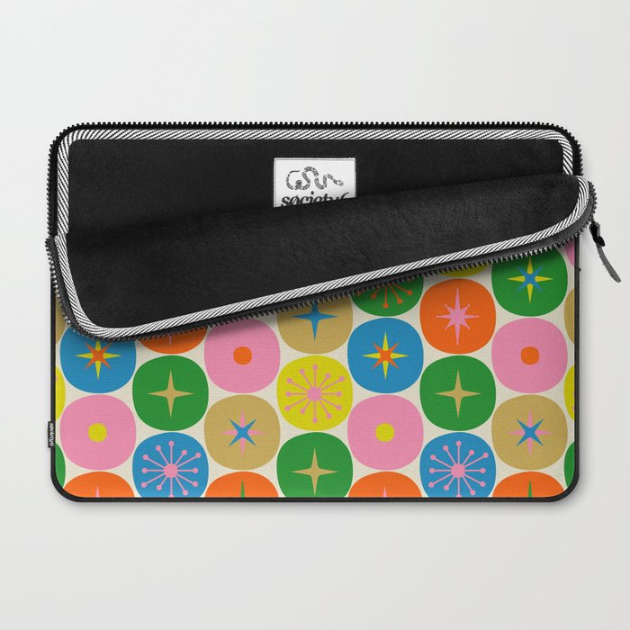 Mid Century Modern Atomic Future Colorful Dots and Stars Pattern Laptop Sleeve Gallery Image 2
