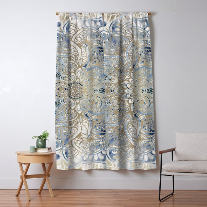 Yoga, Mandala, Blue and Gold Window Curtain Gallery Image 5