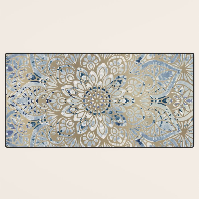 Yoga, Mandala, Blue and Gold Desk Mat Gallery Image 3