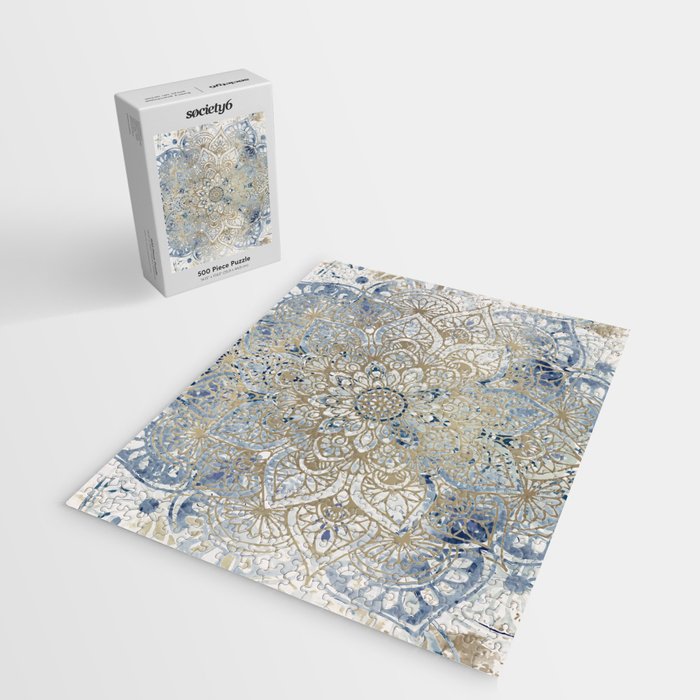 Yoga, Mandala, Blue and Gold Jigsaw Puzzle Gallery Image 2