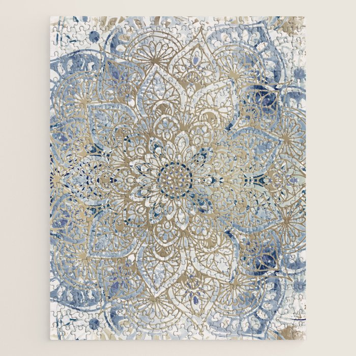 Yoga, Mandala, Blue and Gold Jigsaw Puzzle Gallery Image 1