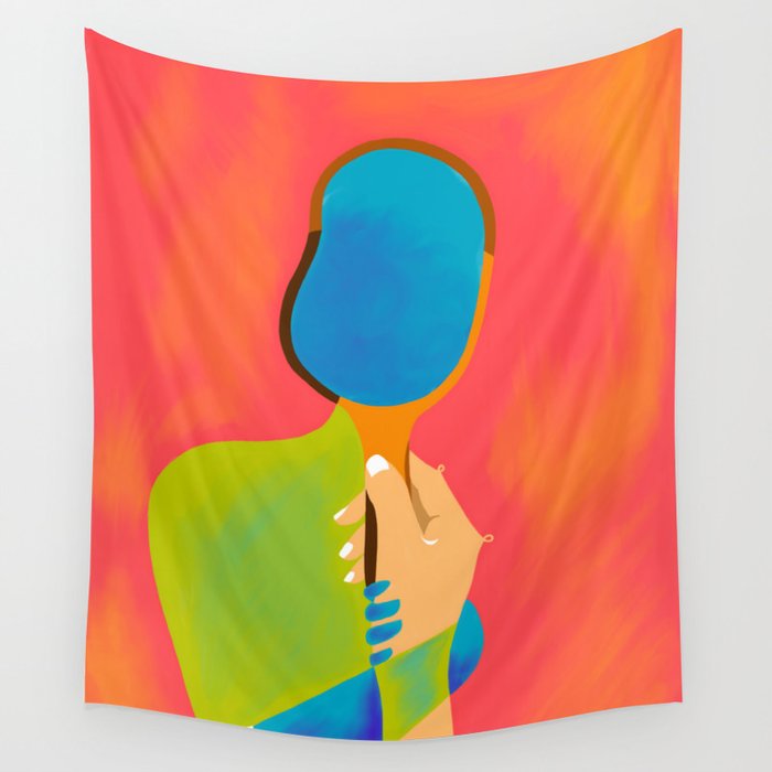 The One To Hold a Mirror Up To Me, Abstract Human Expression, Introspection Mindfulness Retrospection, Hand Body Maximalism Eclectic, Bohemian Contemporary Modern Painting Wall Tapestry Gallery Image 1