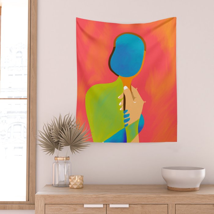 The One To Hold a Mirror Up To Me, Abstract Human Expression, Introspection Mindfulness Retrospection, Hand Body Maximalism Eclectic, Bohemian Contemporary Modern Painting Wall Tapestry Gallery Image 2