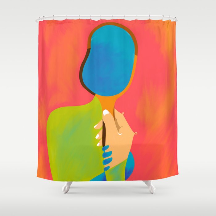 The One To Hold a Mirror Up To Me, Abstract Human Expression, Introspection Mindfulness Retrospection, Hand Body Maximalism Eclectic, Bohemian Contemporary Modern Painting Shower Curtain Gallery Image 1