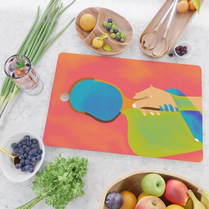 The One To Hold a Mirror Up To Me, Abstract Human Expression, Introspection Mindfulness Retrospection, Hand Body Maximalism Eclectic, Bohemian Contemporary Modern Painting Cutting Board Gallery Image 2