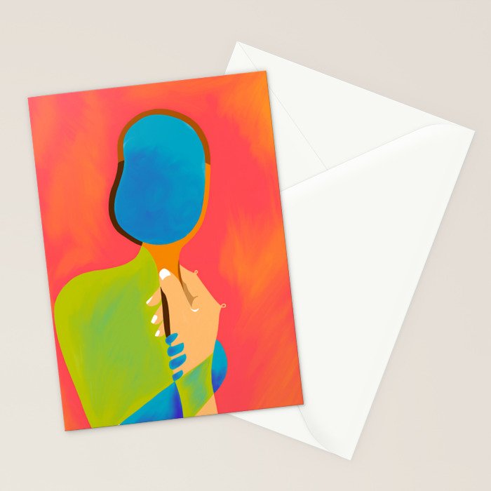 The One To Hold a Mirror Up To Me, Abstract Human Expression, Introspection Mindfulness Retrospection, Hand Body Maximalism Eclectic, Bohemian Contemporary Modern Painting Stationery Card Gallery Image 2