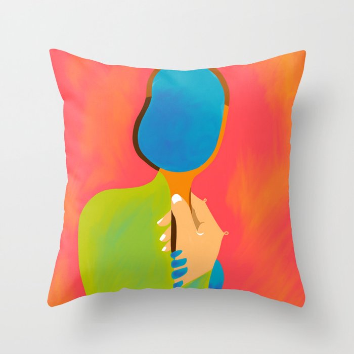 The One To Hold a Mirror Up To Me, Abstract Human Expression, Introspection Mindfulness Retrospection, Hand Body Maximalism Eclectic, Bohemian Contemporary Modern Painting Throw Pillow Gallery Image 6