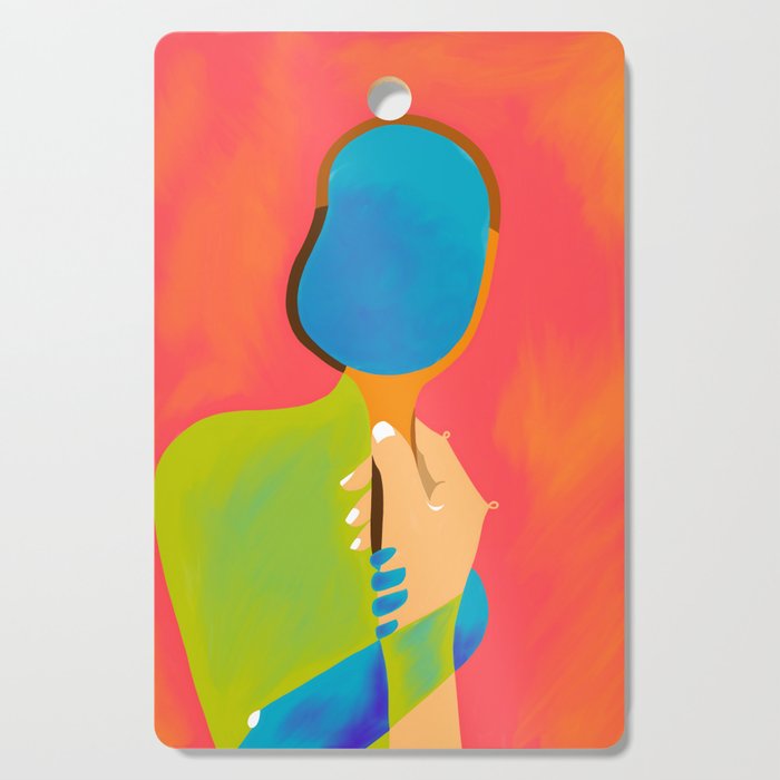 The One To Hold a Mirror Up To Me, Abstract Human Expression, Introspection Mindfulness Retrospection, Hand Body Maximalism Eclectic, Bohemian Contemporary Modern Painting Cutting Board Gallery Image 1