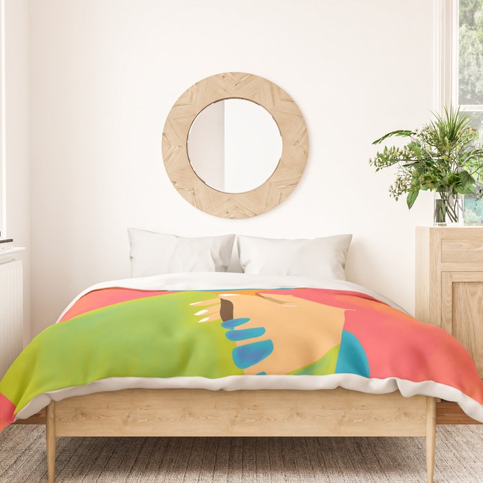 The One To Hold a Mirror Up To Me, Abstract Human Expression, Introspection Mindfulness Retrospection, Hand Body Maximalism Eclectic, Bohemian Contemporary Modern Painting Duvet Cover Gallery Image 3