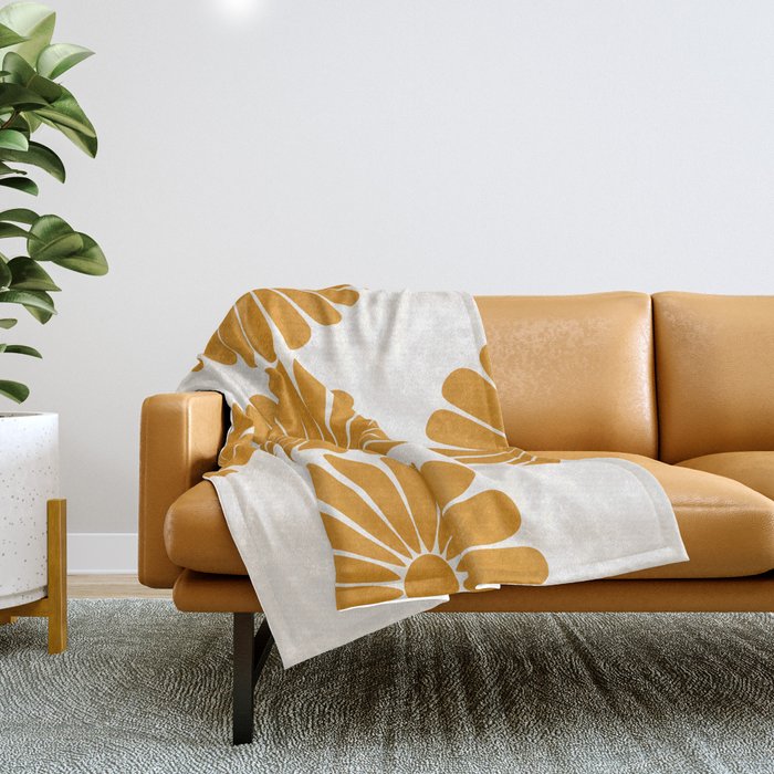 Retro Daisy Abstract V Golden Yellow Bold Floral Throw Blanket Gallery Image 1
