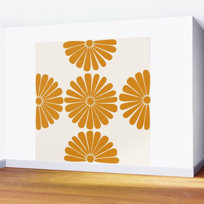 Retro Daisy Abstract V Golden Yellow Bold Floral Wall Mural Gallery Image 2