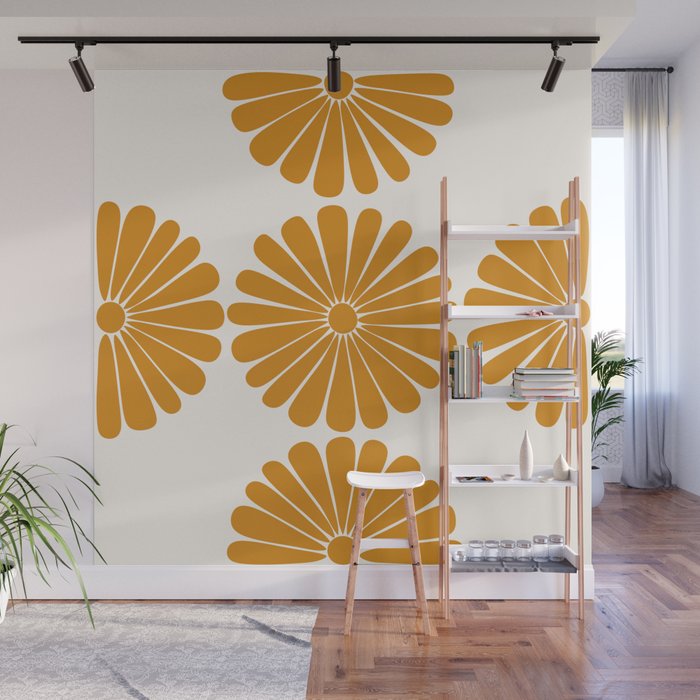 Retro Daisy Abstract V Golden Yellow Bold Floral Wall Mural Gallery Image 1