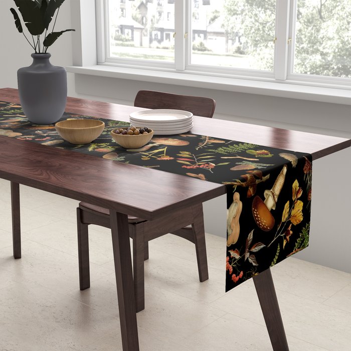 Vintage Mushroom Fungi Night Forest Botanical Garden Table Runner Gallery Image 2