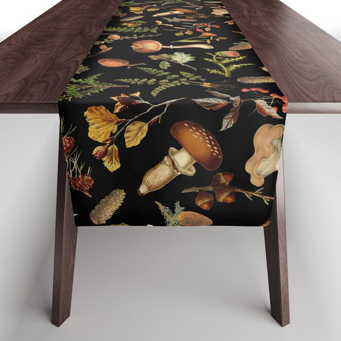 Vintage Mushroom Fungi Night Forest Botanical Garden Table Runner Gallery Image 1
