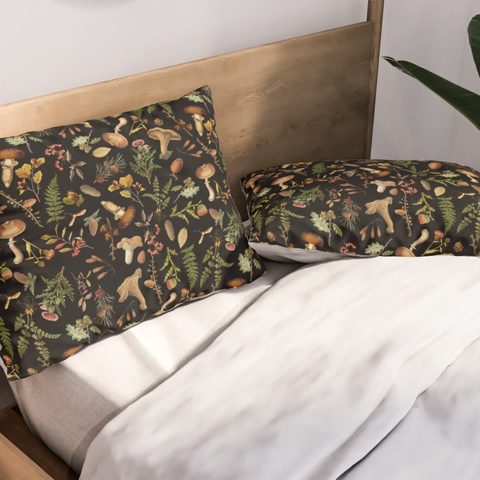 Vintage Mushroom Fungi Night Forest Botanical Garden Pillow Sham Gallery Image 2
