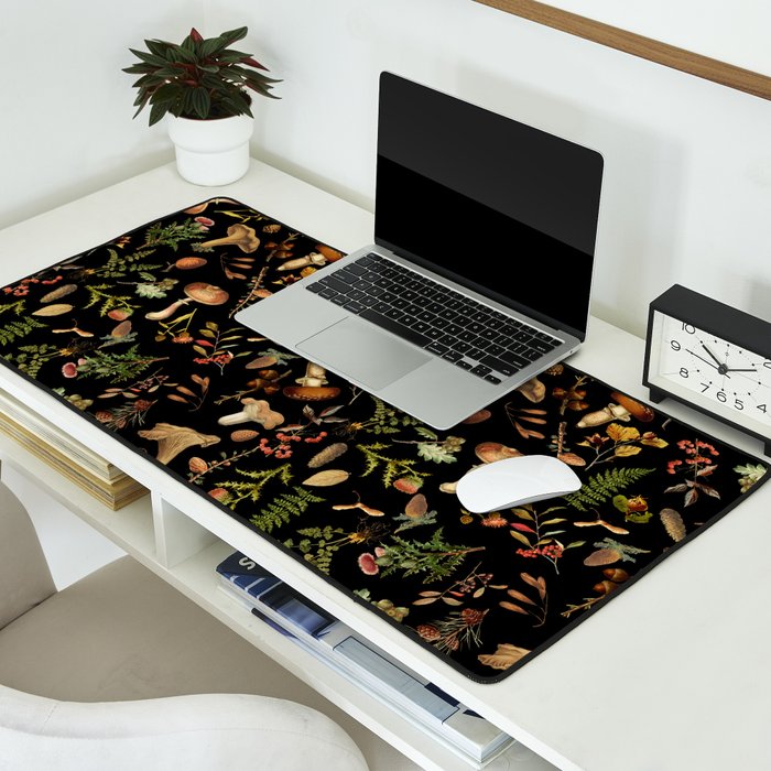 Vintage Mushroom Fungi Night Forest Botanical Garden Desk Mat Gallery Image 2