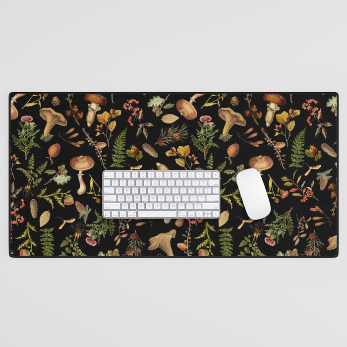 Vintage Mushroom Fungi Night Forest Botanical Garden Desk Mat Gallery Image 1