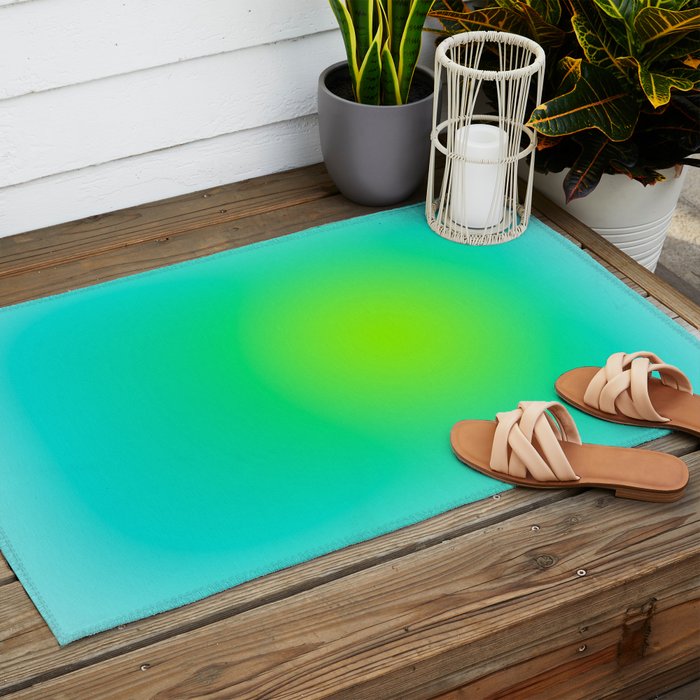 You are limitless optimistic gradient empowering women  green turquoise blue Outdoor Rug Gallery Image 2